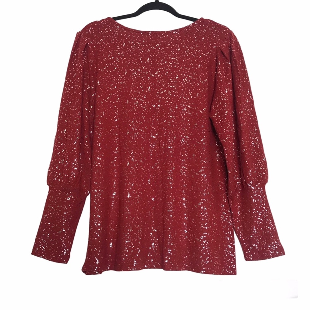 Como Black Womens Red Gold Speckled Bishop Sleeve Sweater Size L Holiday Office - Picture 2 of 9